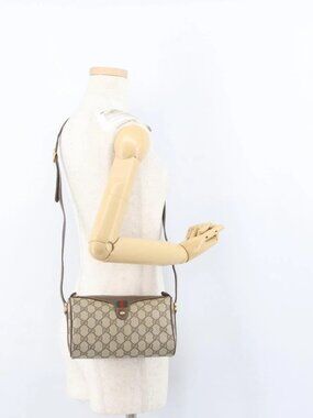 GUCCI GG Supreme Web Sherry Line Bag PVC Beige Gold 89 02 018 Auth ep13467